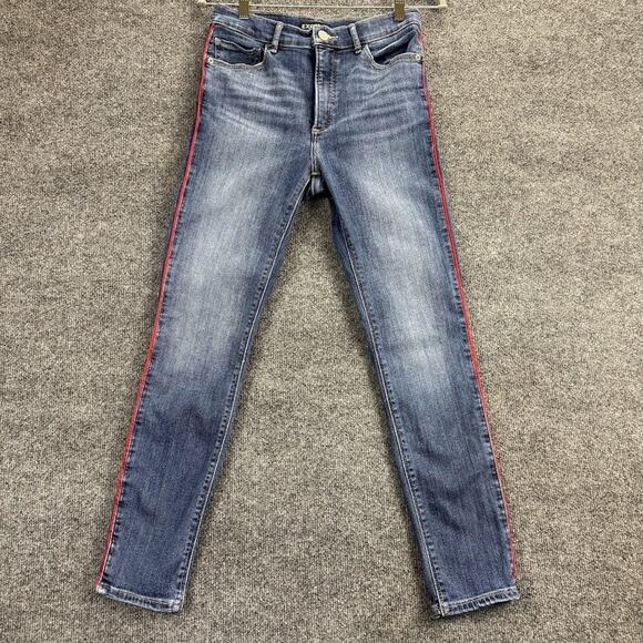 Express Jeans Women's 4 Blue High Rise Ankle Legging Stretch Red Stripe Skinny - Picture 2 of 14